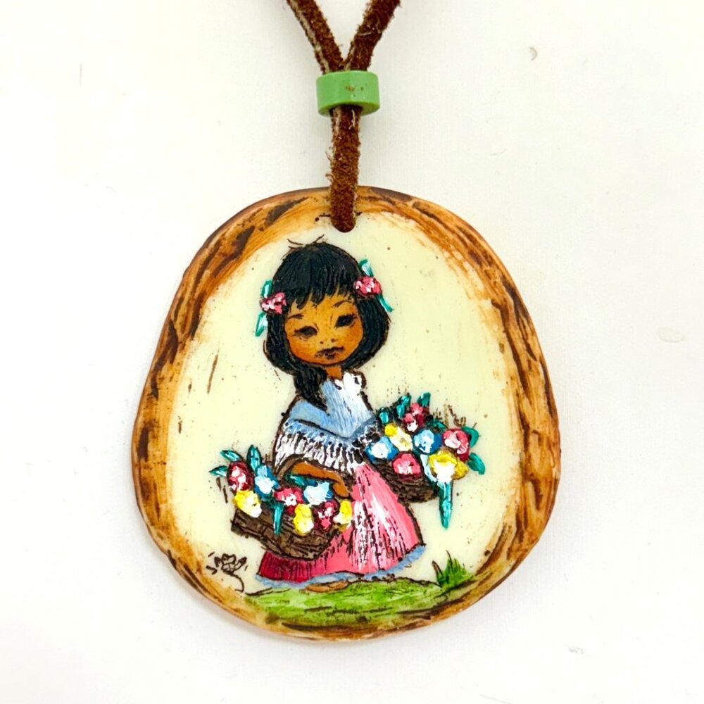 Vintage JAMA Handpainted Southwestern Necklace Native American Circa 1970s
